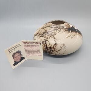 Native American Pottery Navajo SHIRLEY SMITH Vase Pot Etched Horsehair 2in